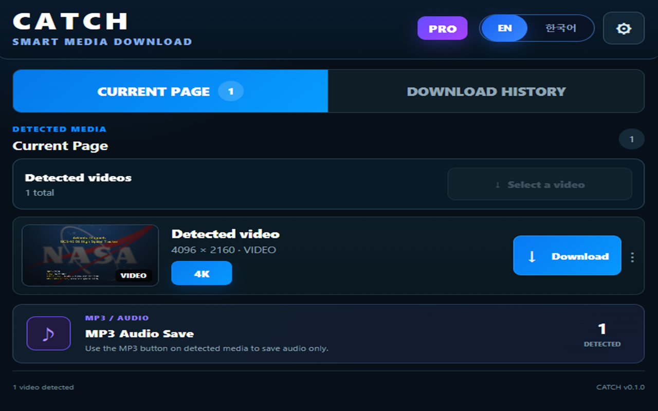 CATCH Current Page interface