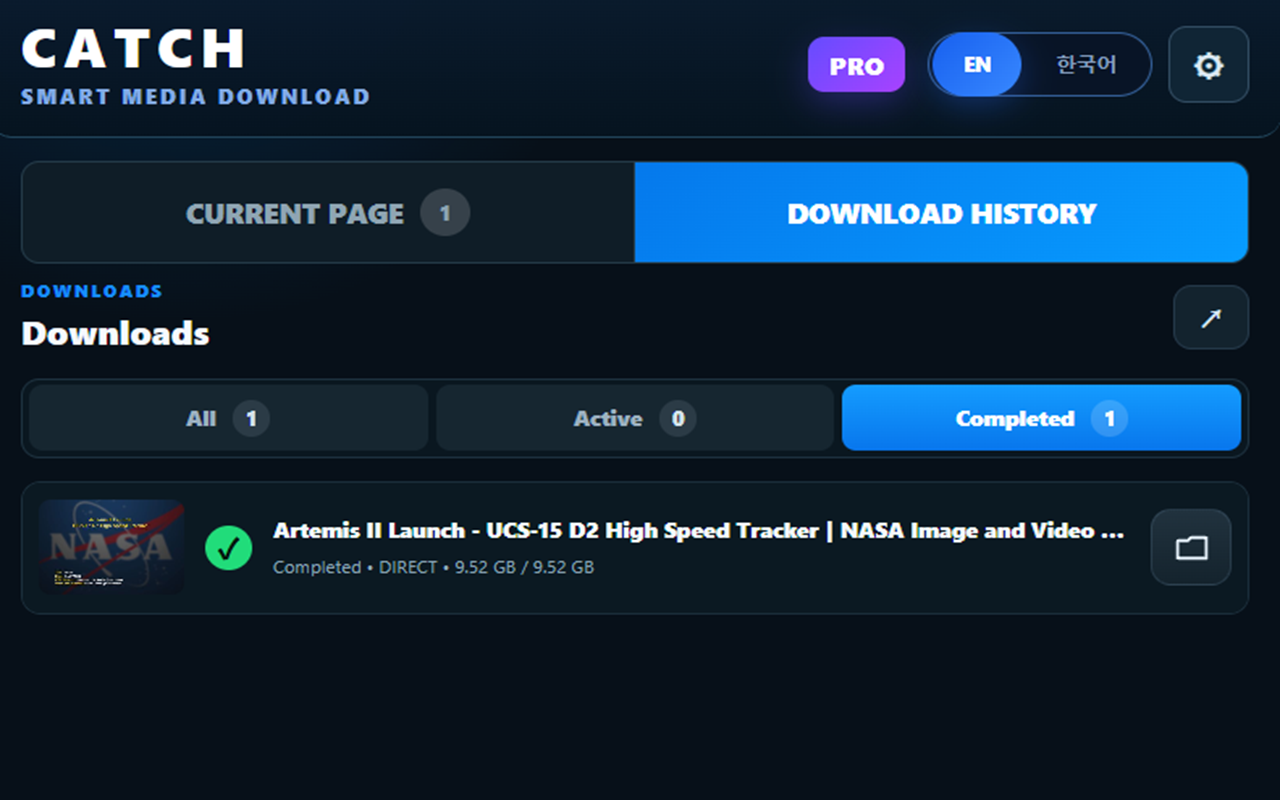 CATCH Download History interface