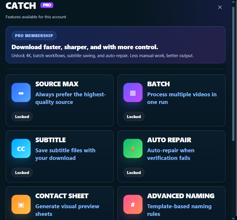 CATCH PRO Features interface